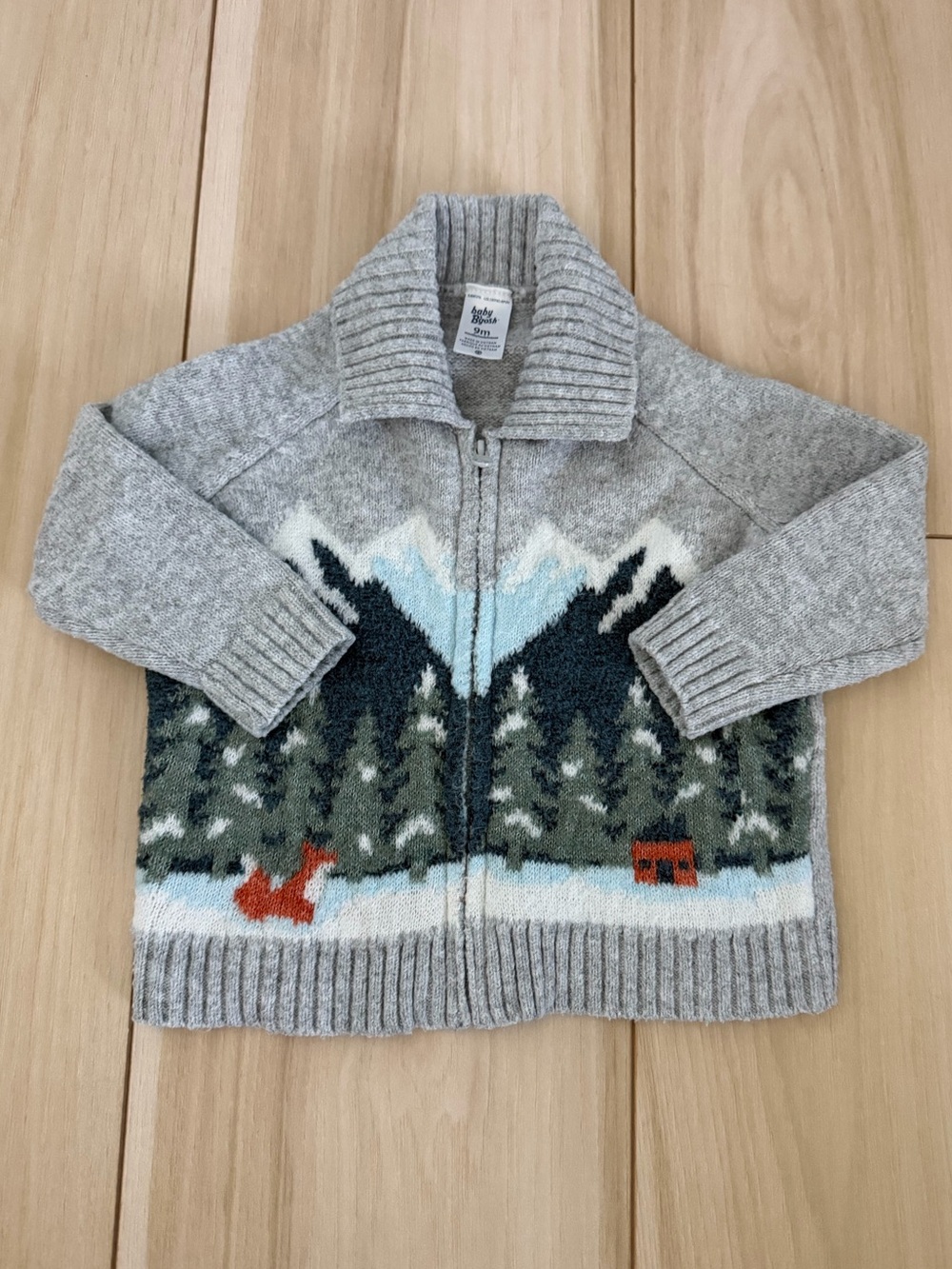 Baby B’Gosh Mountain Zip-Up Cardigan Sweater - Light Gray with Scenic Knit